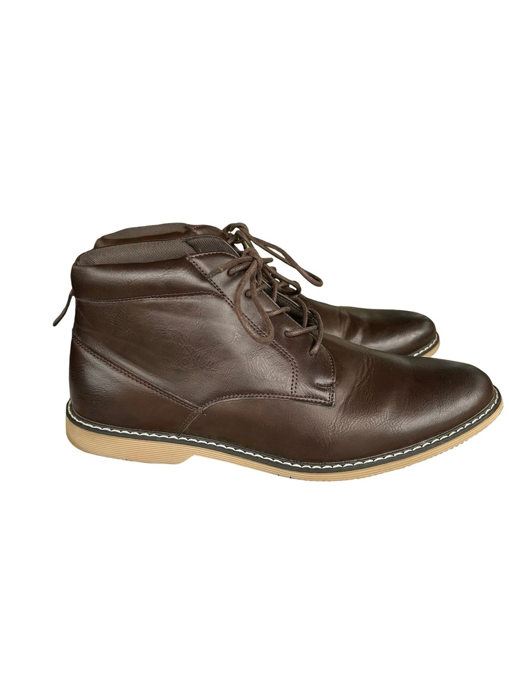 London Fog Collection Men's Brown Faux Leather Lace-Up Ankle Boots